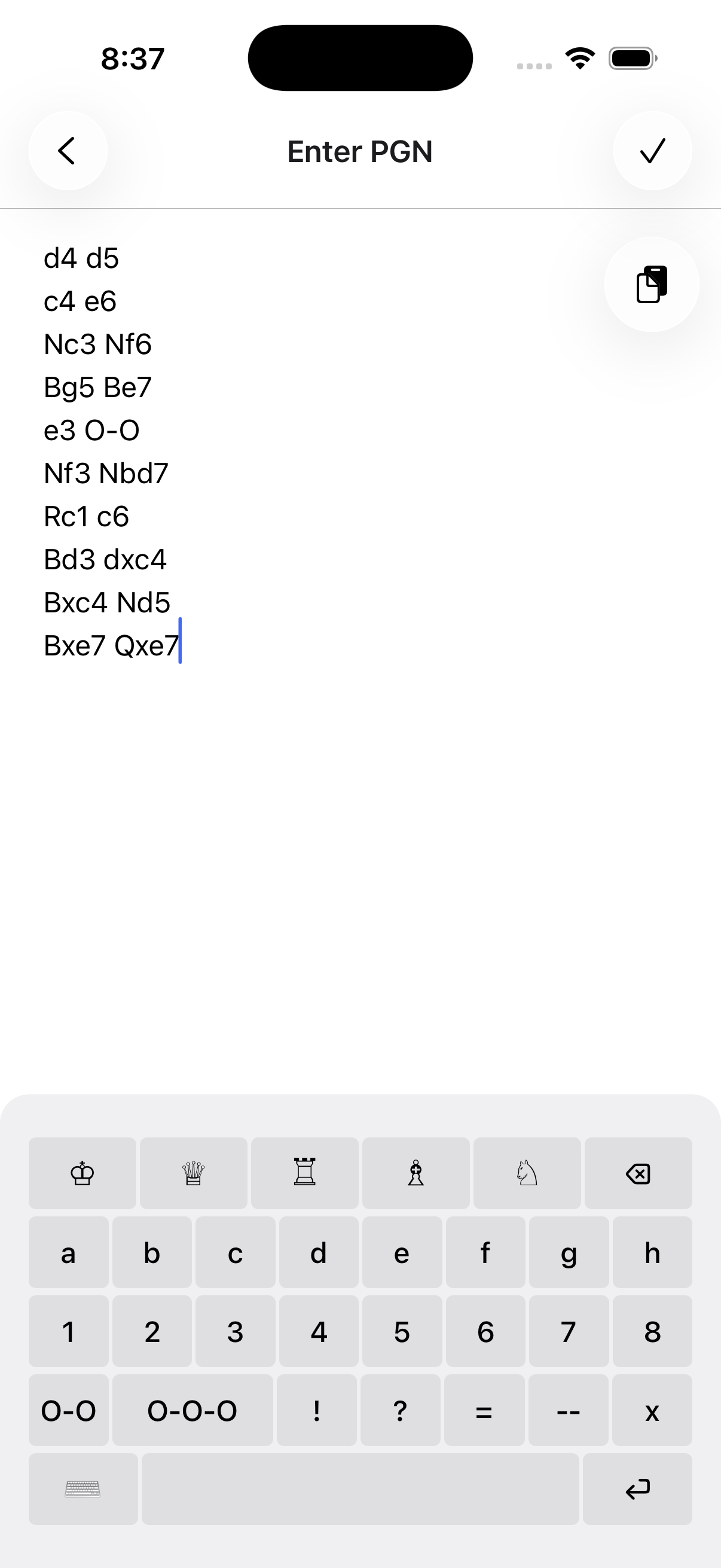 Chess notation keypad